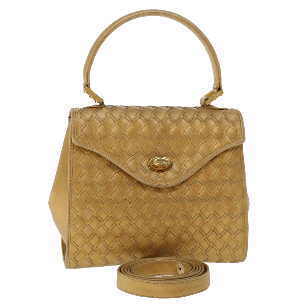 Bally Hand Bag Leather 2way Gold Tone Auth Yk7647